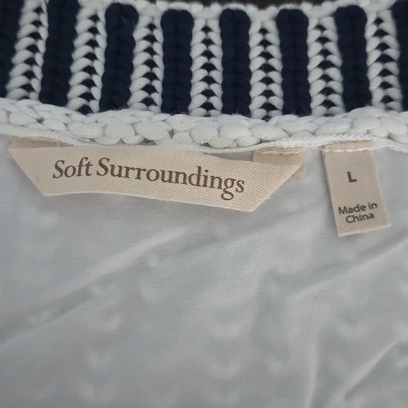 SOFT SURROUNDINGS Bambado Fringe Halter Tank Top Navy White Knit LARGE MiniDress - Picture 11 of 13